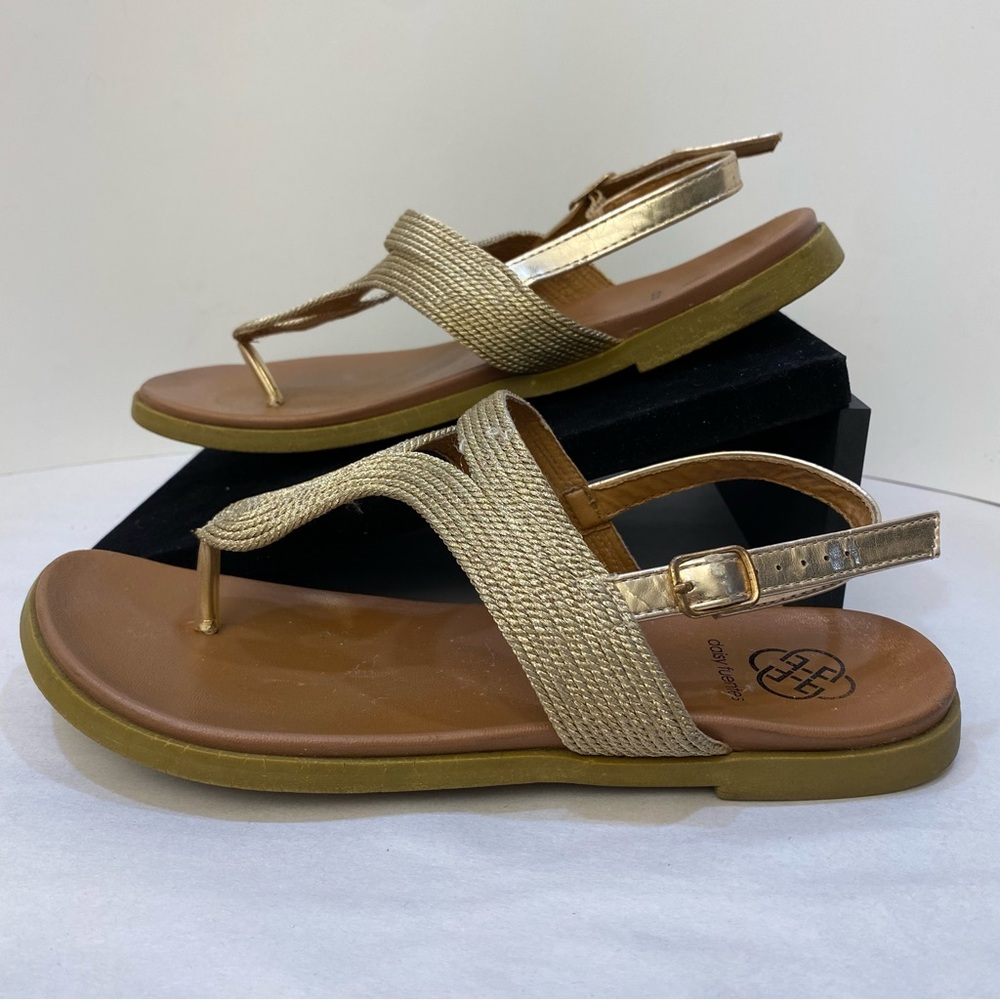 Daisy Fuentes Metallic Gold Braided T-Strap Slingback Sandals Women’s 7.5 Wide
